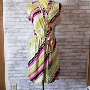 Liz Claiborne wrap top striped stretch dress Med
